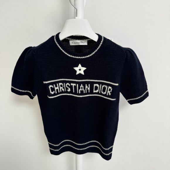 Christian Dior Short-Sleeved Sweater Navy Blue Cashmere and Wool Knit - Picture 4 of 12
